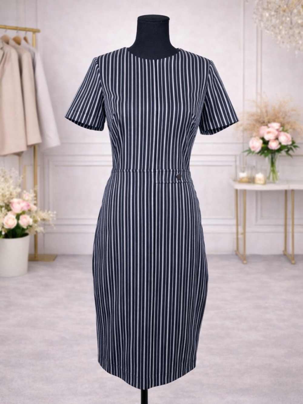 Banana Republic Navy and White Striped Midi Dress